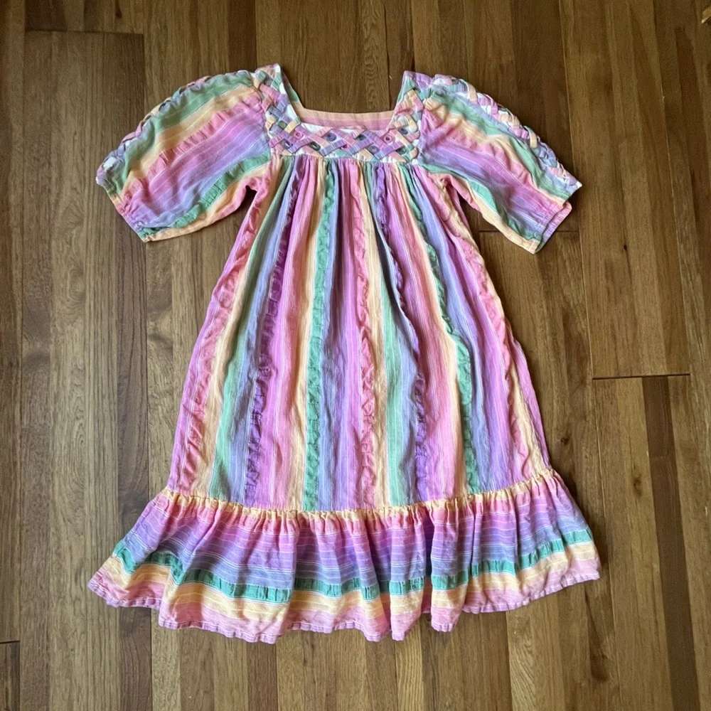 Vintage Ramona Rull 70’s Caftan Cotton‎ Rainbow Dress No Size Boho